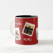 赤パーソナライズされたの2枚の写真と名前 ツートーンマグカップ (正面左)