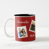 赤パーソナライズされたの2枚の写真と名前 ツートーンマグカップ (左)