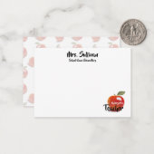 赤パーソナライズされたりんご幼稚園先生 ノートカード (正面/裏面インサイチュ)