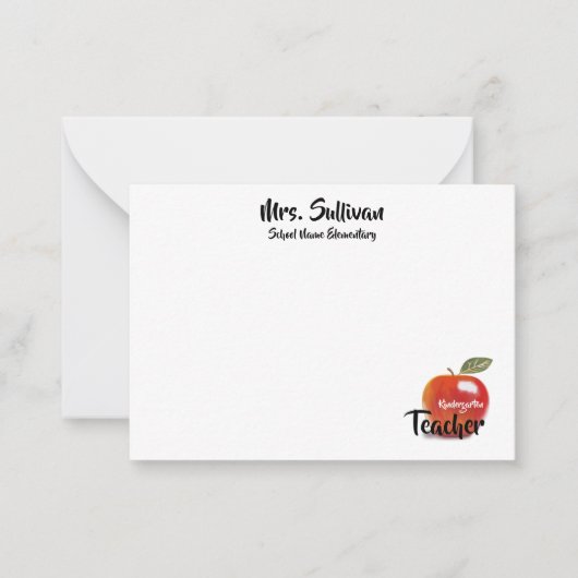 赤パーソナライズされたりんご幼稚園先生 ノートカード (正面)