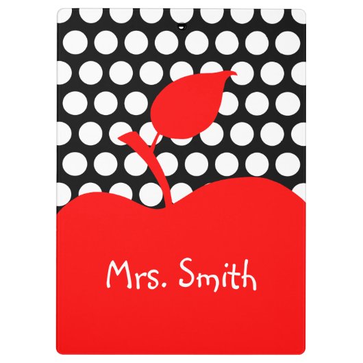 赤パーソナライズされたりんご白黒水玉模様 クリップボード (裏面)