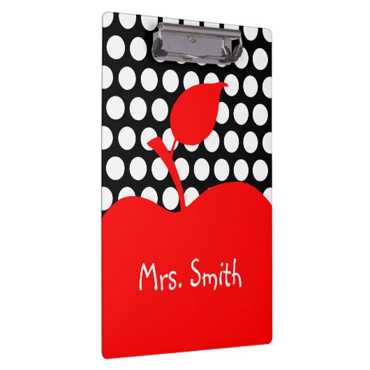 赤パーソナライズされたりんご白黒水玉模様 クリップボード (右)