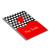 赤パーソナライズされたりんご白黒水玉模様 ノートブック (右側)