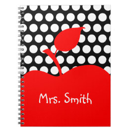 赤パーソナライズされたりんご白黒水玉模様 ノートブック