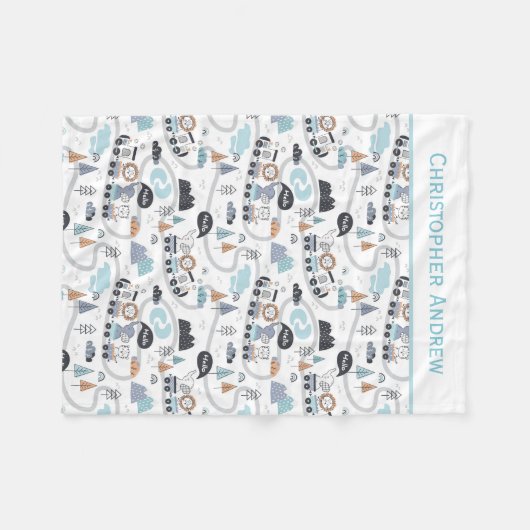 赤パーソナライズされたん坊の動物が男の赤ちゃんの贈り物をトレーニング フリースブランケット (正面(横))