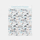 赤パーソナライズされたん坊の動物が男の赤ちゃんの贈り物をトレーニング フリースブランケット (正面)