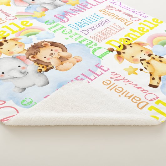 赤パーソナライズされたん坊の動物と長い女の子の名前 シェルパブランケット (3/4)