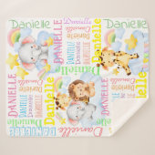 赤パーソナライズされたん坊の動物と長い女の子の名前 シェルパブランケット (正面(横))