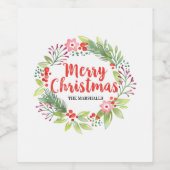 赤パーソナライズされたエレガントクリスマスリース ワインラベル (シングルラベル)