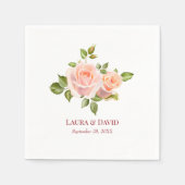 赤パーソナライズされたエレガントローズ結婚紙 スタンダードカクテルナプキン (正面)