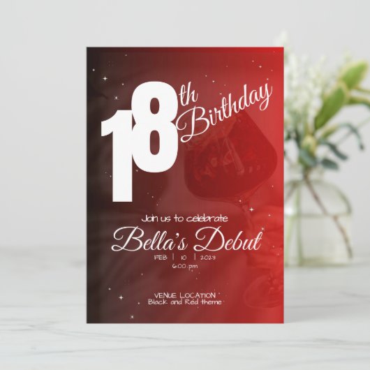 赤パーソナライズされたエレガント18番目の誕生日招待状 招待状 (スタンド正面)