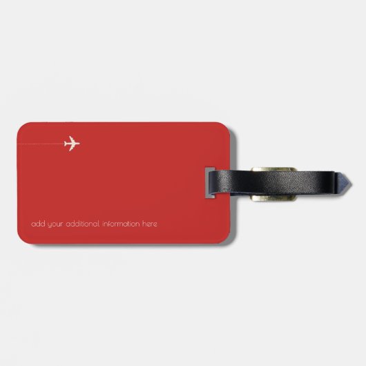 赤パーソナライズされたエレガント ラゲッジタグ (裏面横)