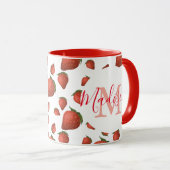 赤パーソナライズされたガーリーモノグラム マグカップ (正面右)