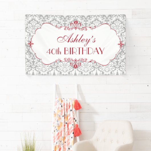 赤パーソナライズされたグエレガントレー誕生日バナー 横断幕 (インサイチュ)