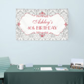 赤パーソナライズされたグエレガントレー誕生日バナー 横断幕 (トレードショー)