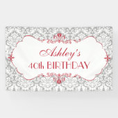 赤パーソナライズされたグエレガントレー誕生日バナー 横断幕 (横)