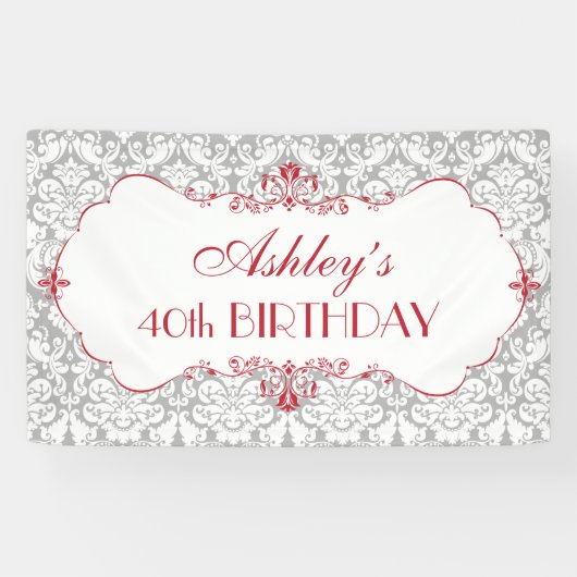 赤パーソナライズされたグエレガントレー誕生日バナー 横断幕 (横)
