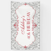 赤パーソナライズされたグエレガントレー誕生日バナー 横断幕 (縦)