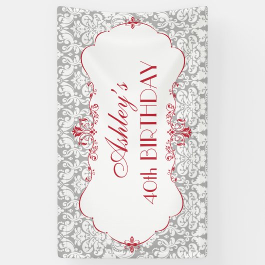 赤パーソナライズされたグエレガントレー誕生日バナー 横断幕 (縦)