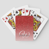 赤パーソナライズされたグリッター名グラデーションモノグラム トランプ (裏面)
