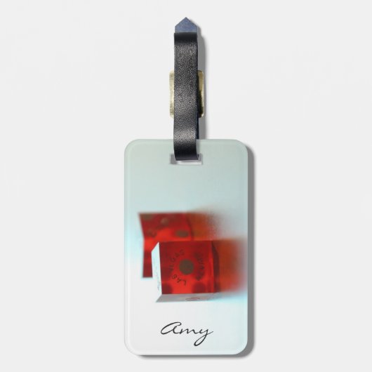赤パーソナライズされたサイコロラゲッジタグ ラゲッジタグ (裏面縦)