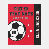 赤パーソナライズされたサッカー選手の名前 フリースブランケット (正面)