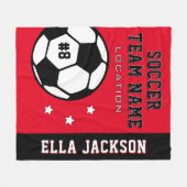 赤パーソナライズされたサッカー選手の名前 フリースブランケット (正面(横))