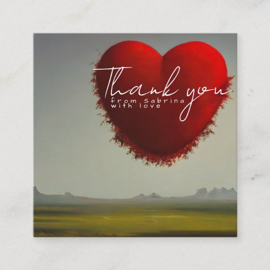 赤パーソナライズされたサンキューカード飛んでいる スクエア名刺 (正面)