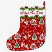 赤パーソナライズされたサンタメリークリスマス ラージクリスマスストッキング (裏面)