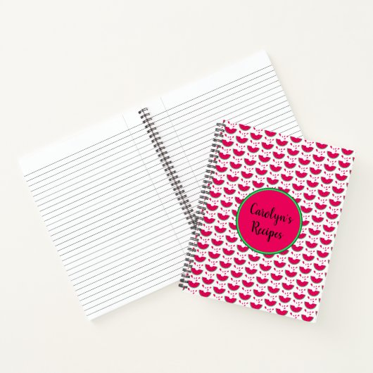 赤パーソナライズされたスイカハート模様 ノートブック (内部)