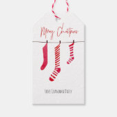 赤パーソナライズされたストッキングストライプ水彩ラベル ギフトタグ (正面)