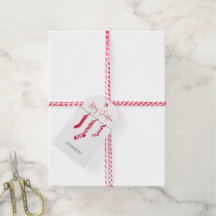 赤パーソナライズされたストッキングストライプ水彩ラベル