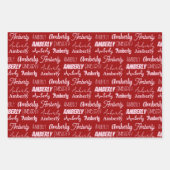 赤パーソナライズされたタイポグラフィ名コラージクリスマス ラッピングペーパーシート (正面)