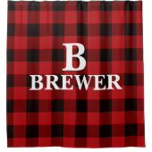 赤パーソナライズされたタータンチェックシャワーカーテン シャワーカーテン (正面)