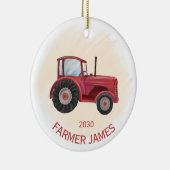 赤パーソナライズされたトラクターのクリスマスオーナメント セラミックオーナメント (右)