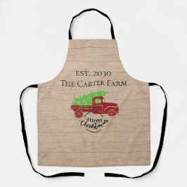 赤パーソナライズされたトラックのクリスマスツリー エプロン
