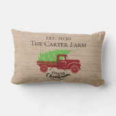 赤パーソナライズされたトラックのクリスマスツリー ランバークッション (裏面)