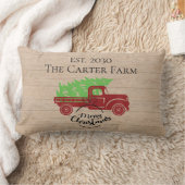 赤パーソナライズされたトラックのクリスマスツリー ランバークッション (ブランケット)