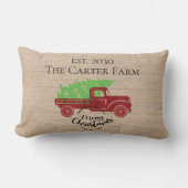 赤パーソナライズされたトラックのクリスマスツリー ランバークッション (正面)