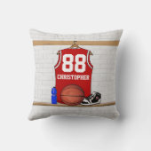 赤パーソナライズされたバスケのジャージー クッション (裏面)