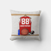 赤パーソナライズされたバスケのジャージー クッション (正面)