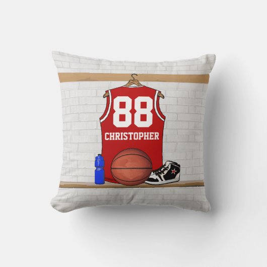 赤パーソナライズされたバスケのジャージー クッション (正面)