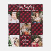 赤パーソナライズされたバッファロープレイド5フォトコラージュファイル フリースブランケット (正面)