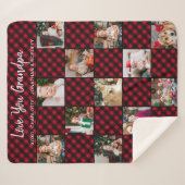 赤パーソナライズされたバッファローPlaid 13フォトコラージュ シェルパブランケット (正面(横))