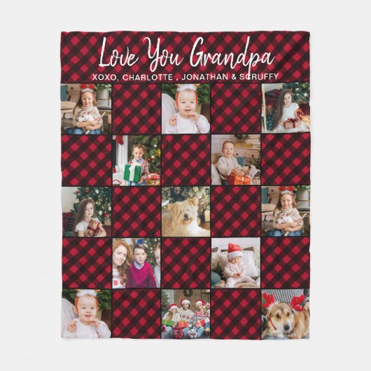 赤パーソナライズされたバッファローPlaid 13フォトコラージュ フリースブランケット (正面)