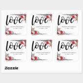 赤パーソナライズされたバラとラブ結婚式用シール スクエアシール (シート)