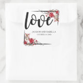 赤パーソナライズされたバラとラブ結婚式用シール スクエアシール (バッグ)