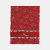 赤パーソナライズされたヒョウハートの名前 フリースブランケット (正面)