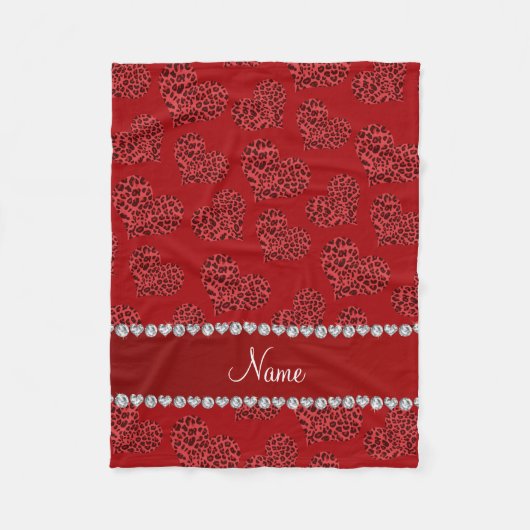 赤パーソナライズされたヒョウハートの名前 フリースブランケット (正面)