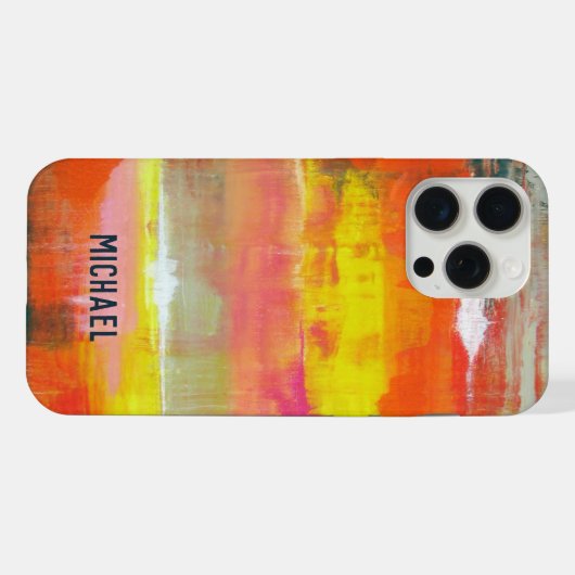 赤パーソナライズされたピンクイエロー抽象芸術アート iPhoneケース (裏面横)